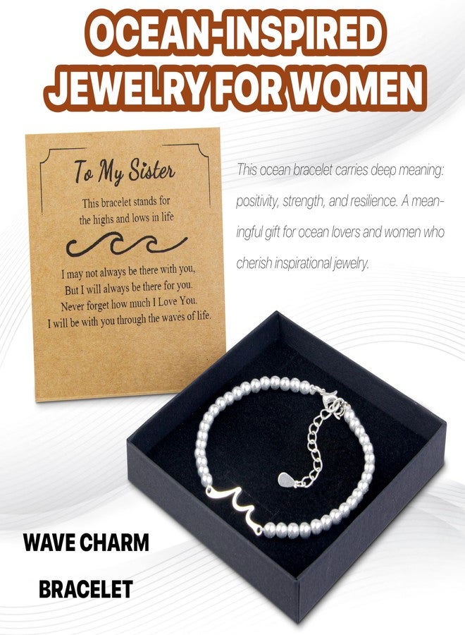 WACANTIC Sister Birthday Gifts - Wave Bracelet for Sister Birthday Christmas Mother’s Day - Big Little Jewelry Gifts, Sisters Bracelets for Women,The Waves of Life We’ve Been Through Together - Image 2